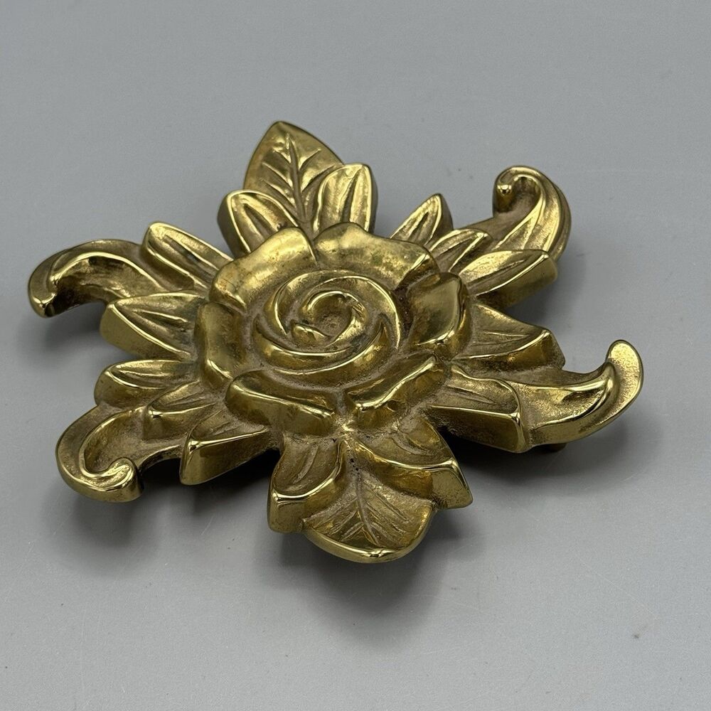 Vintage Carters Grove VA Metalcrafters Brass Rose Footed Trivet 5.5"